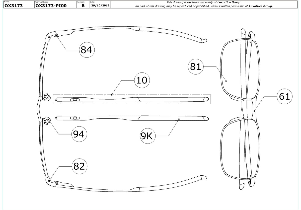 Enlarged technical drawing of the Oakley Barrelhouse OX3173 Glasses Replacement Parts