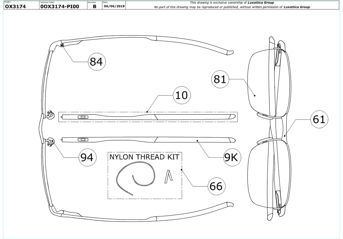 Enlarged technical drawing of the Oakley Barrelhouse 0.5 OX3174 Glasses Replacement Parts