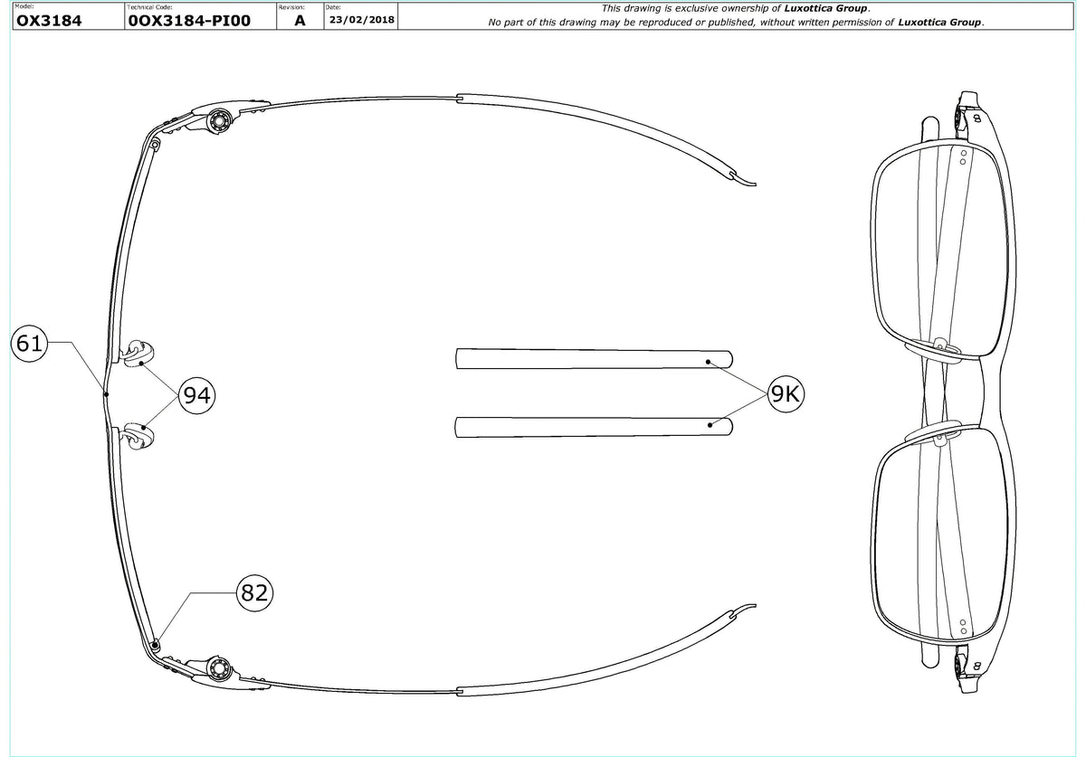Enlarged technical drawing of the Oakley Tincup OX3184 Glasses Replacement Parts