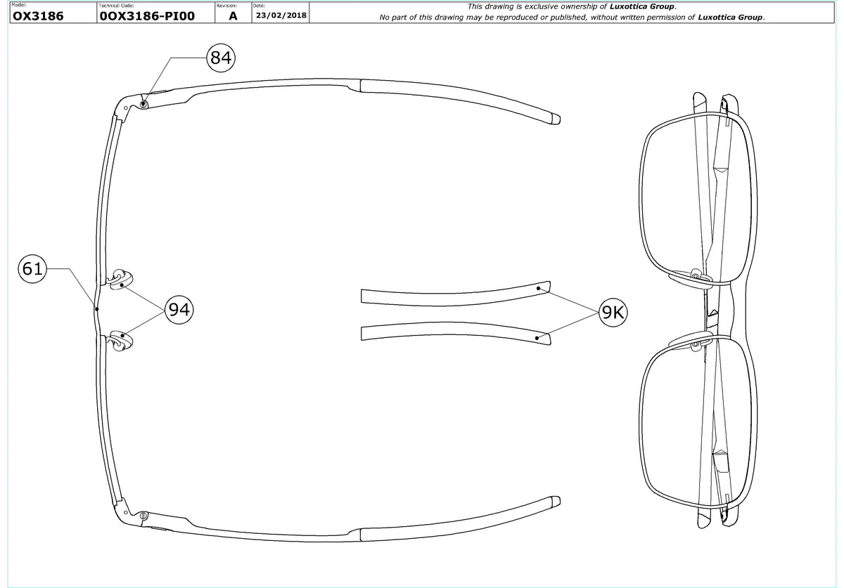 Exploded technical drawing of the Oakley Conductor OX3186 Glasses Replacement Parts, with each replacement part numbered