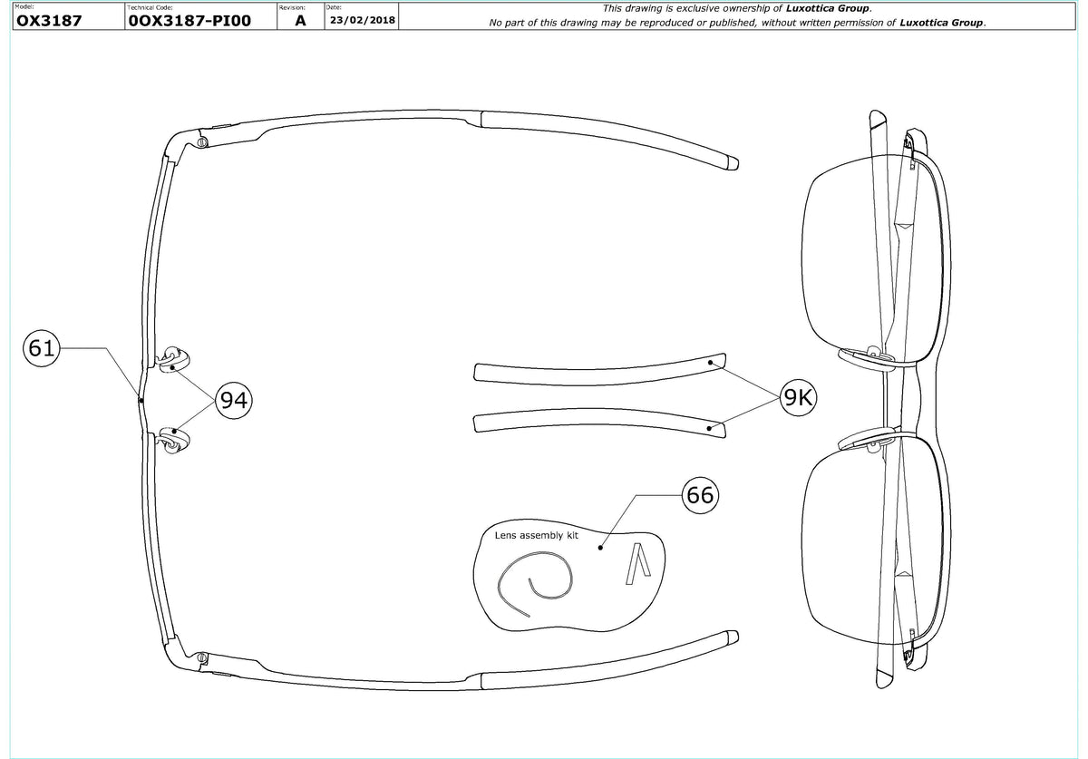Enlarged technical drawing of the Oakley Conductor 0.5 OX3187 Glasses Replacement Parts