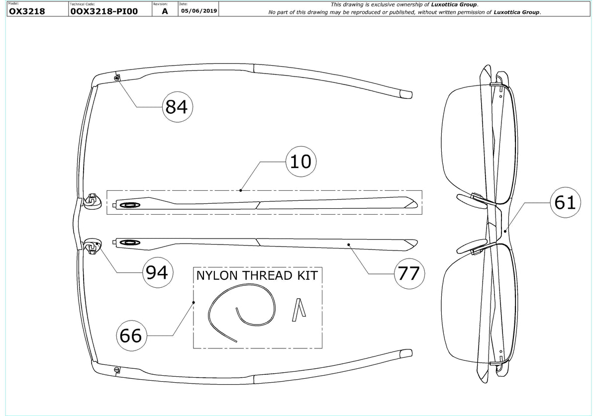 Enlarged technical drawing of the Oakley Socket 5.5 OX3218 Glasses Replacement Parts