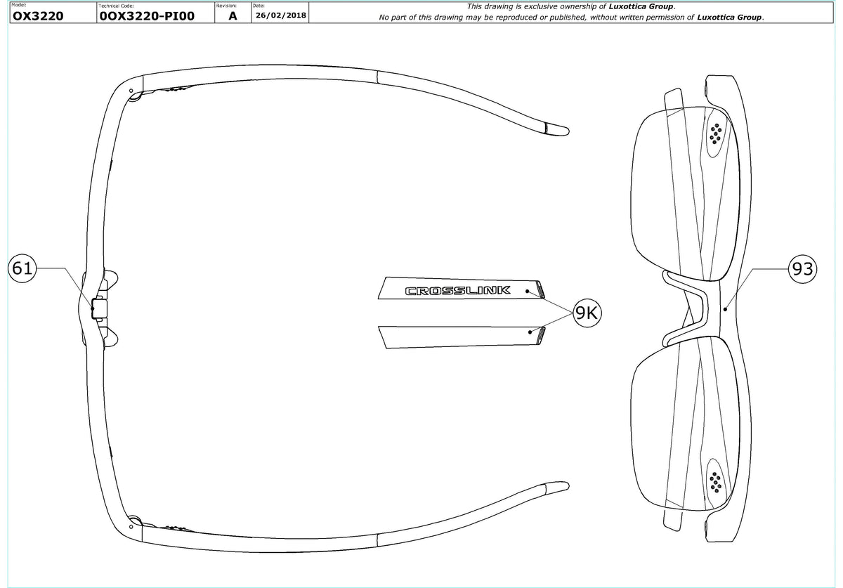 Enlarged technical drawing of the Oakley Crosslink Float Ex (A) OX3220 Glasses Replacement Parts