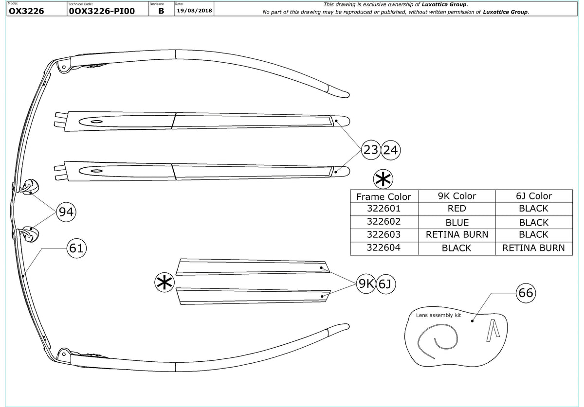 Enlarged technical drawing of the Oakley Crosslink 0.5 OX3226 Glasses Replacement Parts
