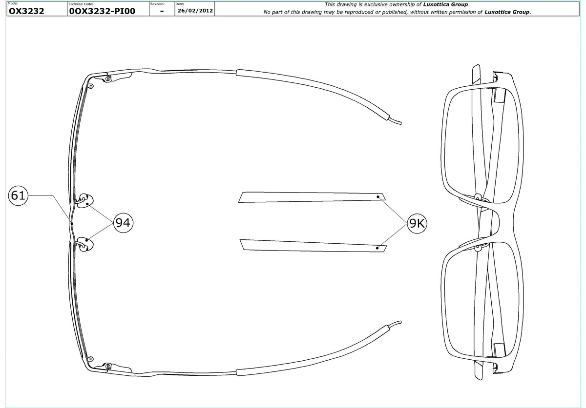 Enlarged technical drawing of the Oakley Base Plane OX3232 Glasses Replacement Parts