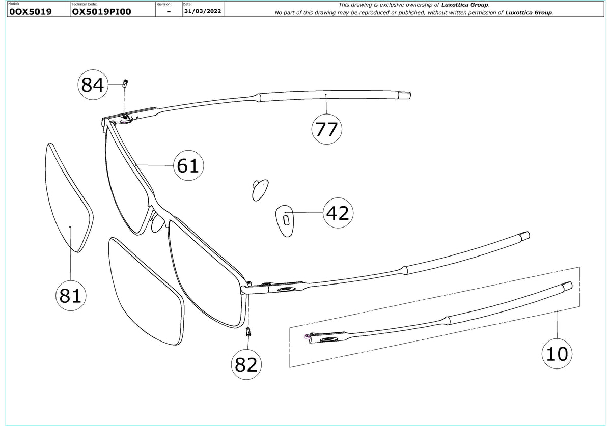 Enlarged technical drawing of the Oakley Socket Ti OX5019 Glasses Replacement Parts