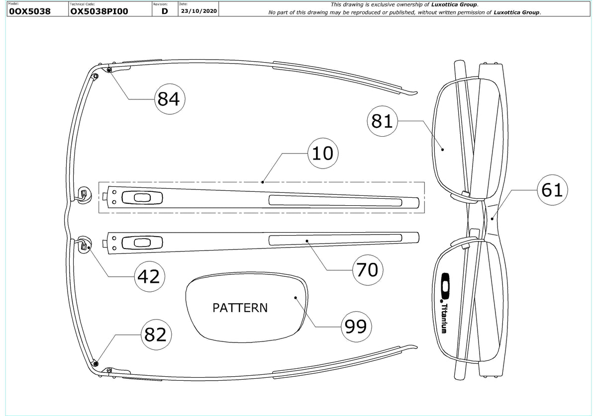 Enlarged technical drawing of the Oakley Metal Plate OX5038 Glasses Replacement Parts