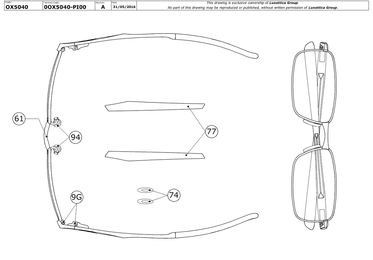 Enlarged technical drawing of the Oakley Wingspan OX5040 Glasses Replacement Parts