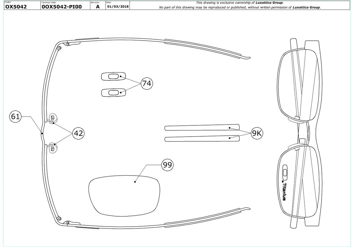 Enlarged technical drawing of the Oakley Boomstand OX5042 Glasses Replacement Parts