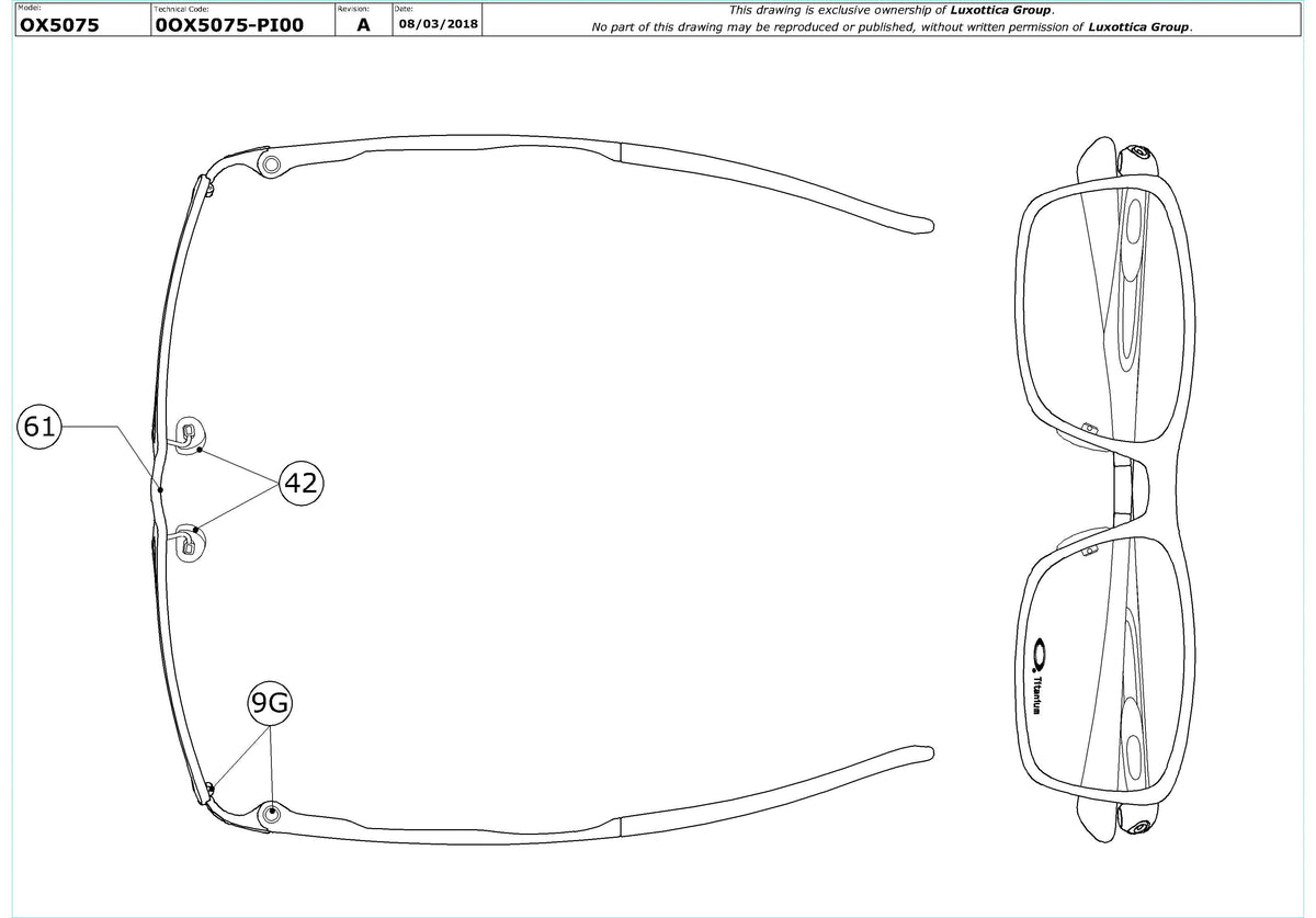 Exploded technical drawing of the Oakley Hollowpoint OX5075 Glasses Replacement Parts, with each replacement part numbered