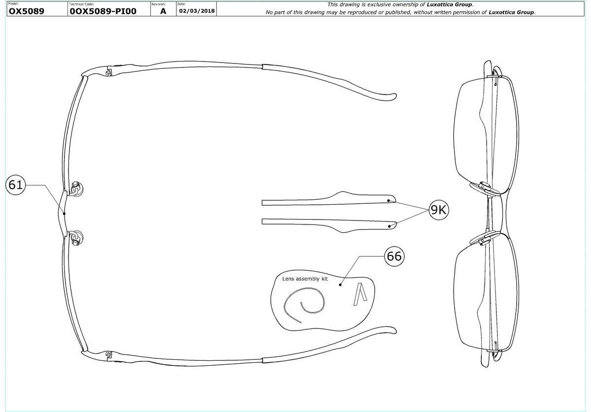 Exploded technical drawing of the Oakley Wingback OX5089 Glasses Replacement Parts, with each replacement part numbered