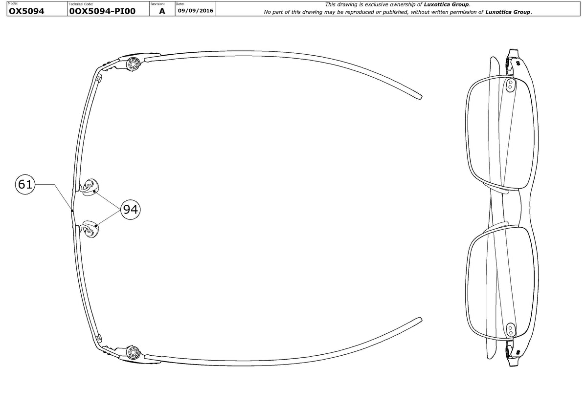 Exploded technical drawing of the Oakley Tincup Carbon OX5094 Glasses Replacement Parts, with each replacement part numbered