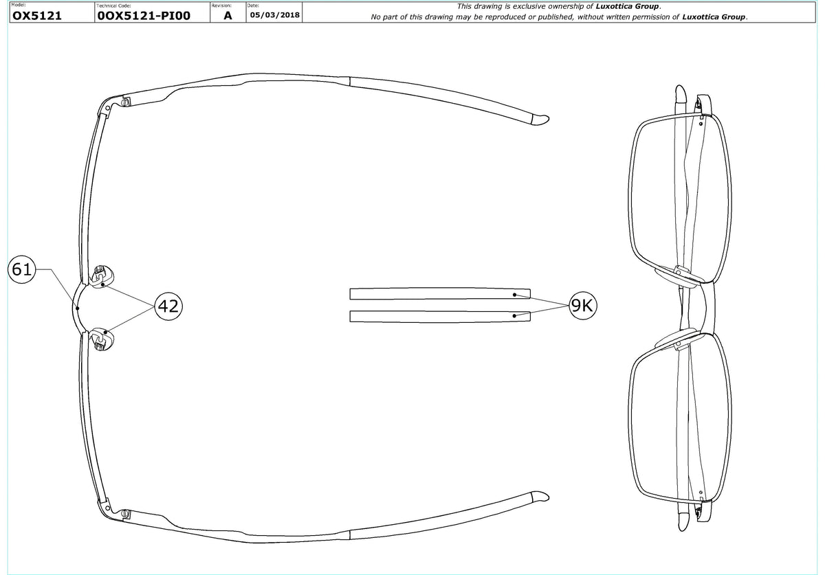 Enlarged technical drawing of the Oakley Limit Switch OX5121 Glasses Replacement Parts
