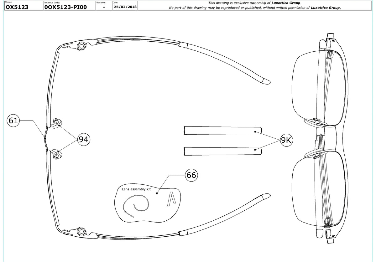 Enlarged technical drawing of the Oakley Truss Rod 0.5 OX5123 Glasses Replacement Parts