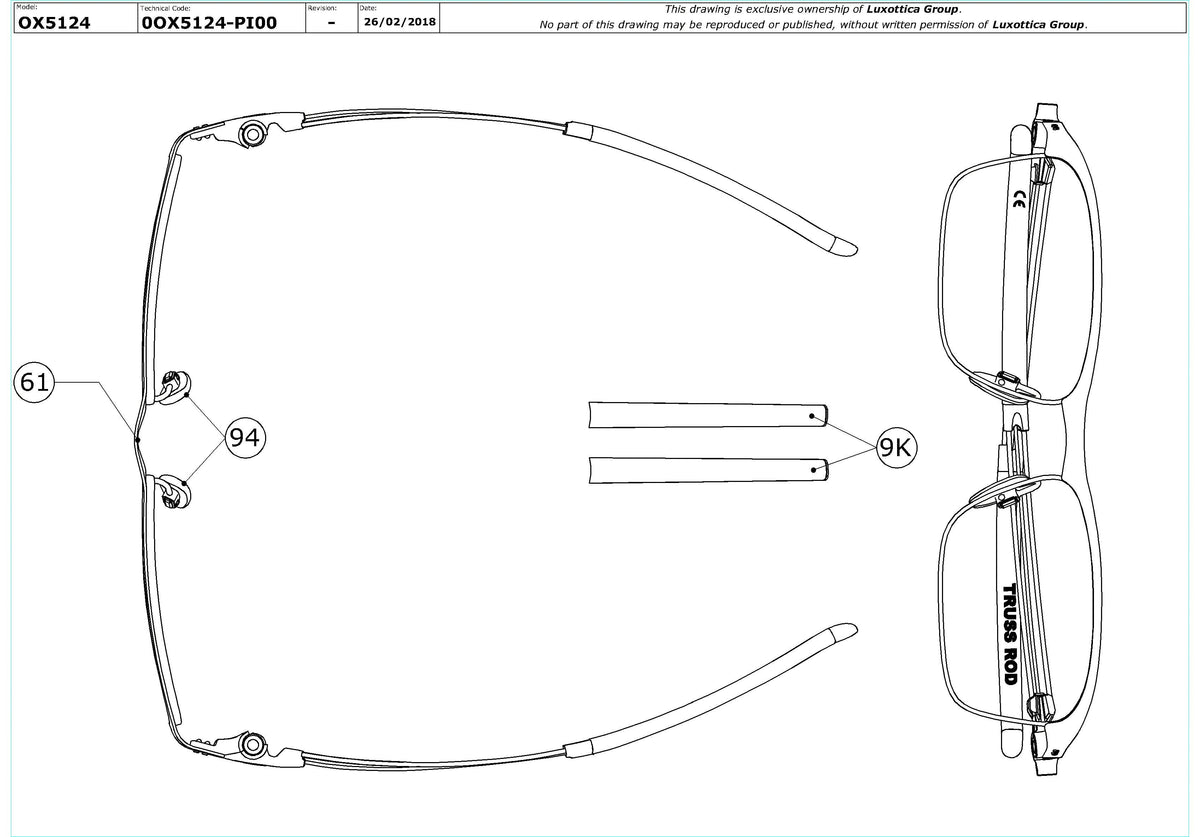 Enlarged technical drawing of the Oakley Truss Rod OX5124 Glasses Replacement Parts