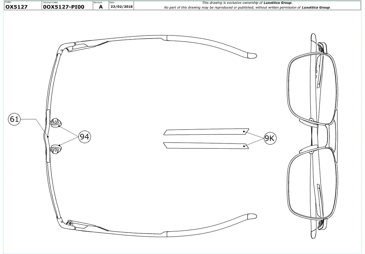 Exploded technical drawing of the Oakley Gauge 5.2 Truss OX5127 Glasses Replacement Parts, with each replacement part numbered