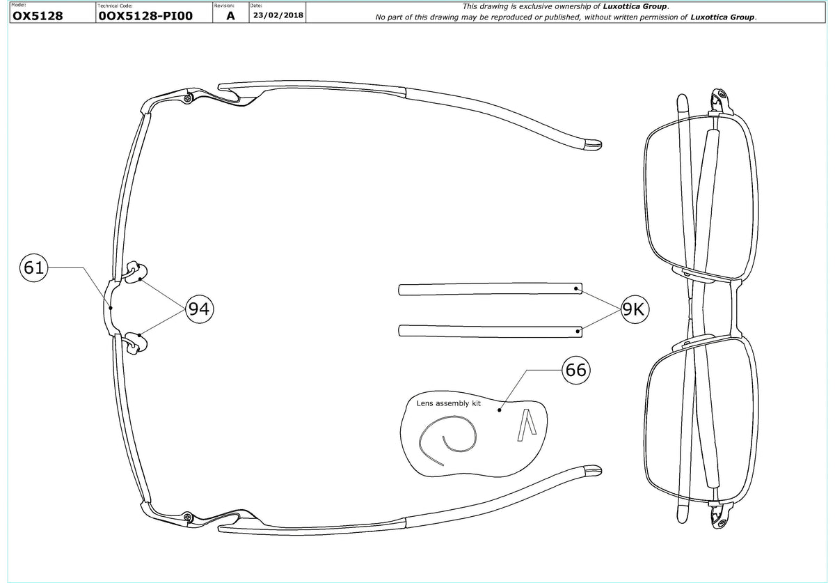 Enlarged technical drawing of the Oakley Gauge 3.2 Blade OX5128 Glasses Replacement Parts