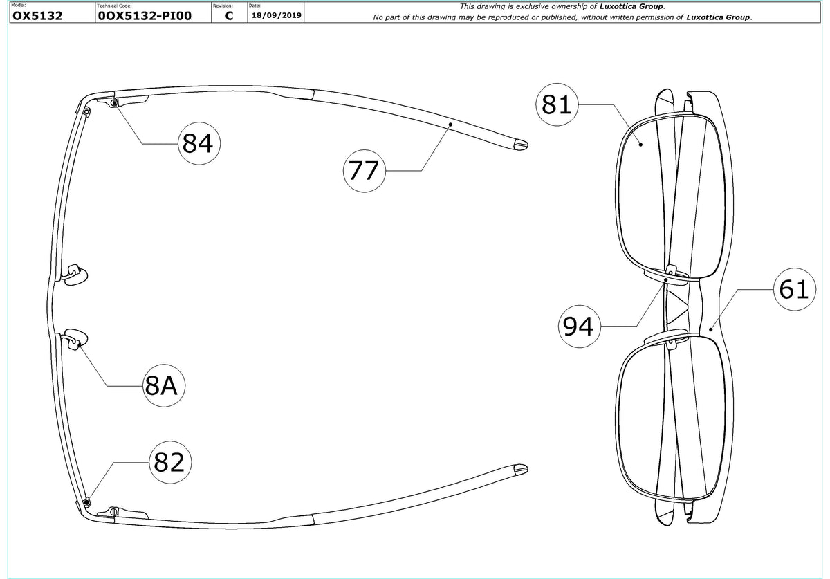 Enlarged technical drawing of the Oakley Surface Plate OX5132 Glasses Replacement Parts