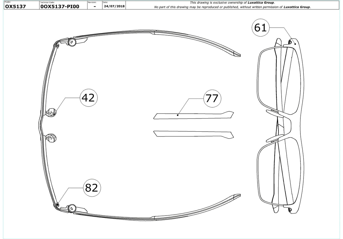 Enlarged technical drawing of the Oakley Cartridge OX5137 Glasses Replacement Parts