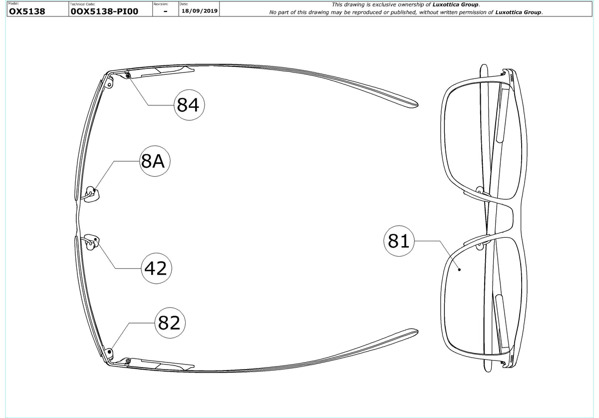 Exploded technical drawing of the Oakley Tie Bar OX5138 Glasses Replacement Parts, with each replacement part numbered