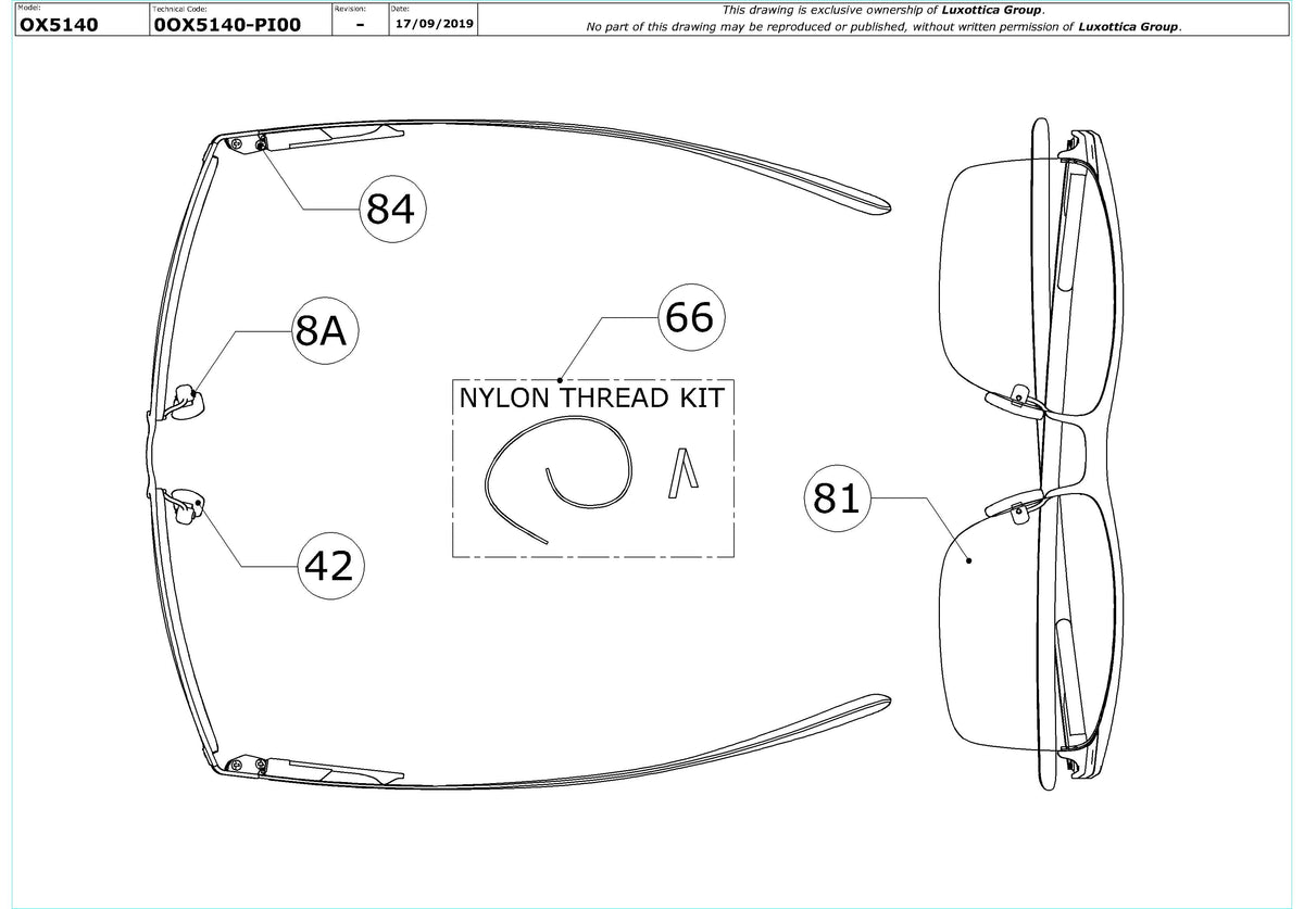 Enlarged technical drawing of the Oakley Tie Bar 0.5 OX5140 Glasses Replacement Parts