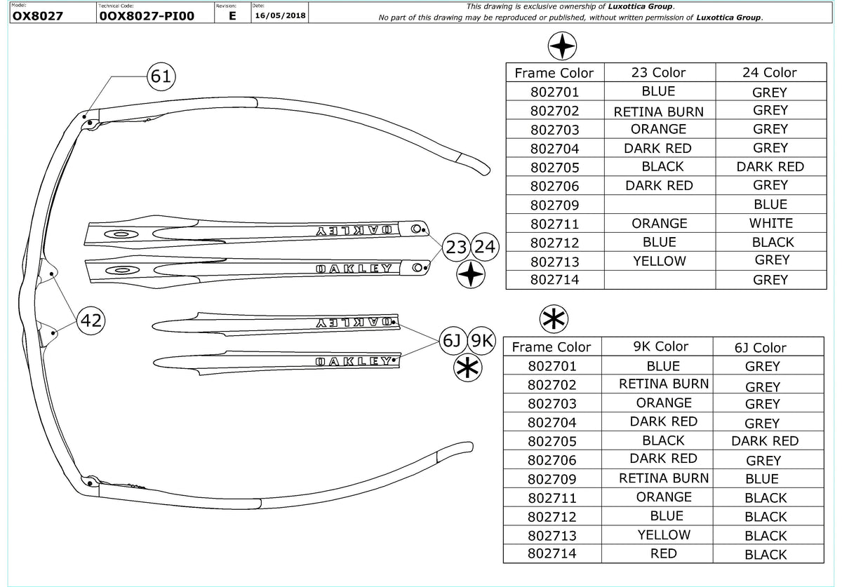 Enlarged technical drawing of the Oakley Crosslink OX8027 Glasses Replacement Parts