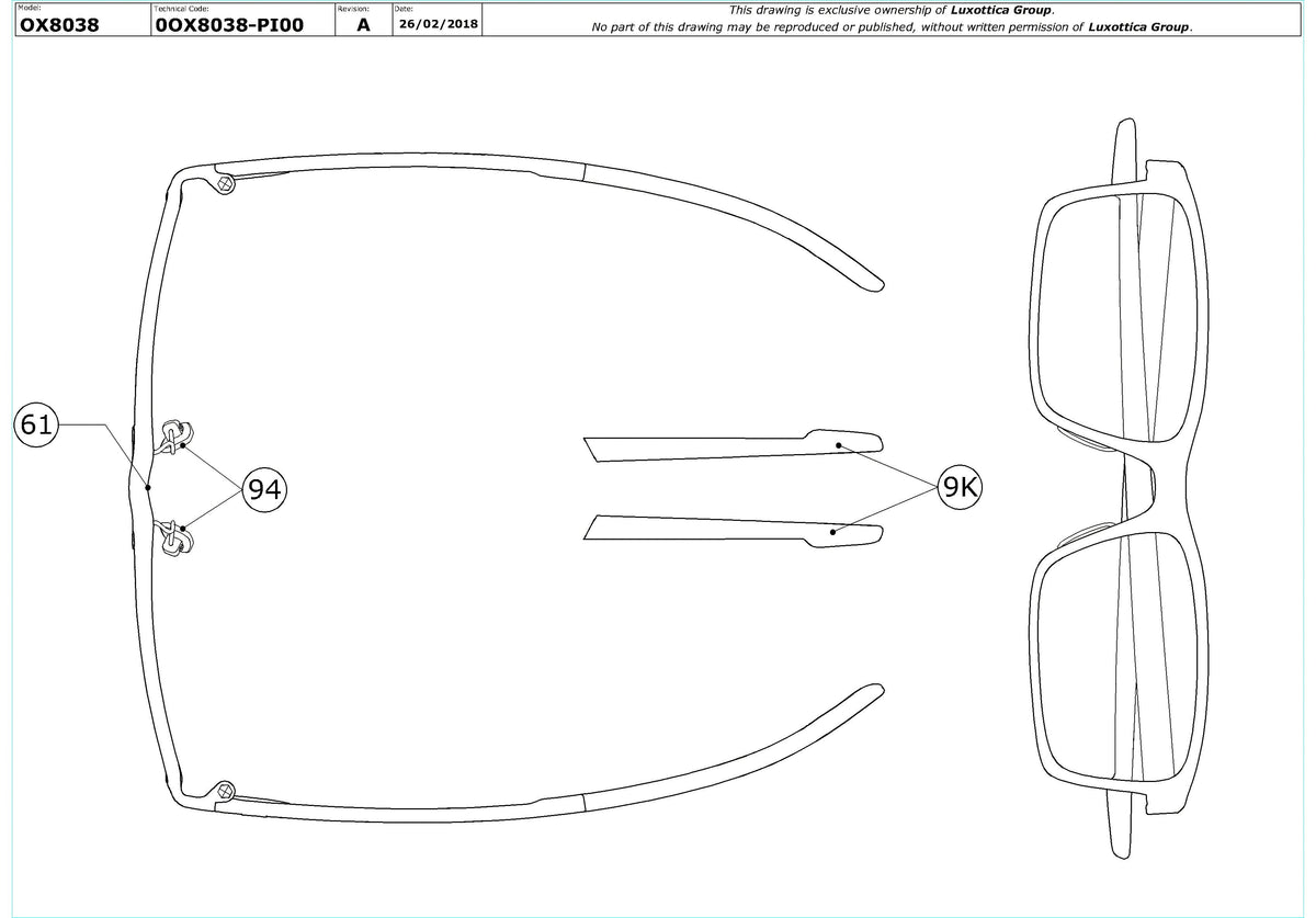 Enlarged technical drawing of the Oakley Milestone OX8038 Glasses Replacement Parts