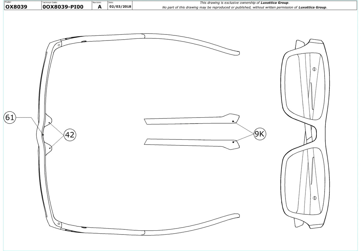 Exploded technical drawing of the Oakley Chamfer OX8039 Glasses Replacement Parts, with each replacement part numbered