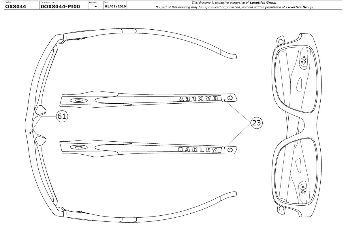 Enlarged technical drawing of the Oakley Crosslink Range (A) OX8044 Glasses Replacement Parts