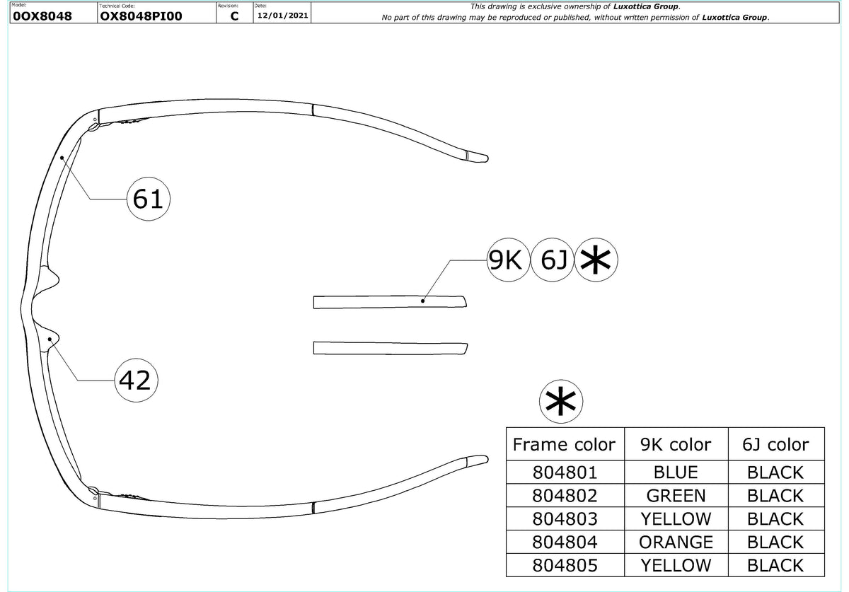 Exploded technical drawing of the Oakley Crosslink Strike OX8048 Glasses Replacement Parts, with each replacement part numbered