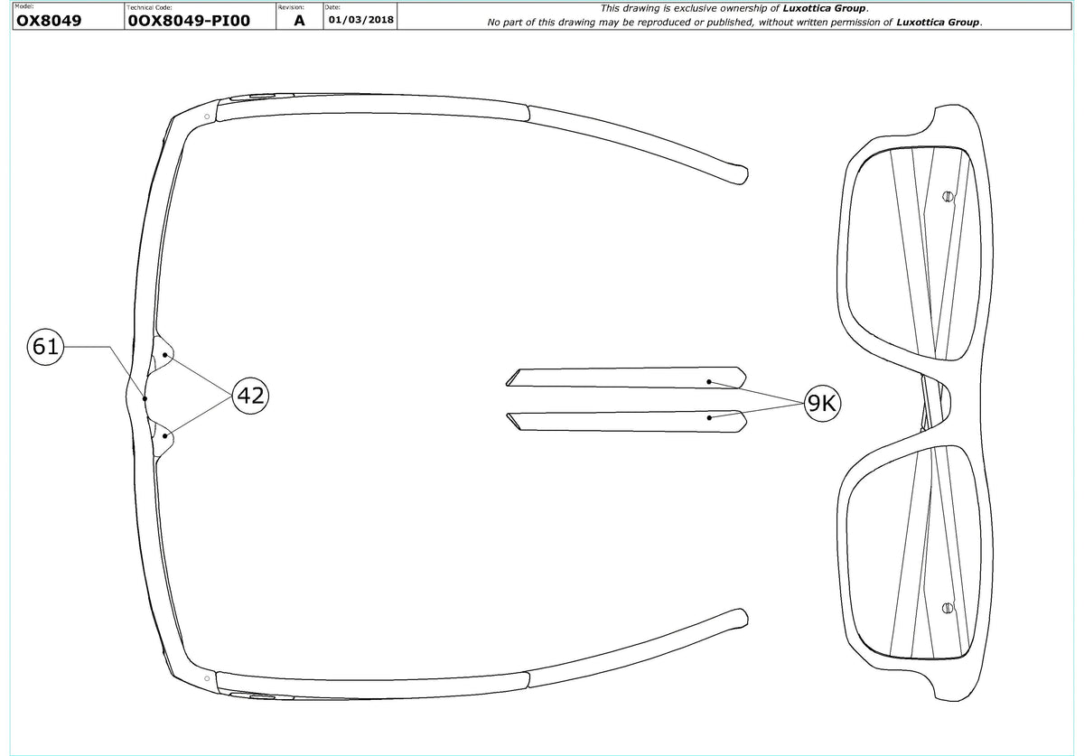 Enlarged technical drawing of the Oakley Voltage OX8049 Glasses Replacement Parts