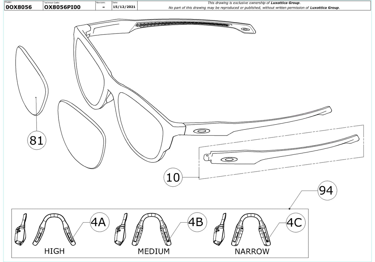 Enlarged technical drawing of the Oakley Admission OX8056 Glasses Replacement Parts