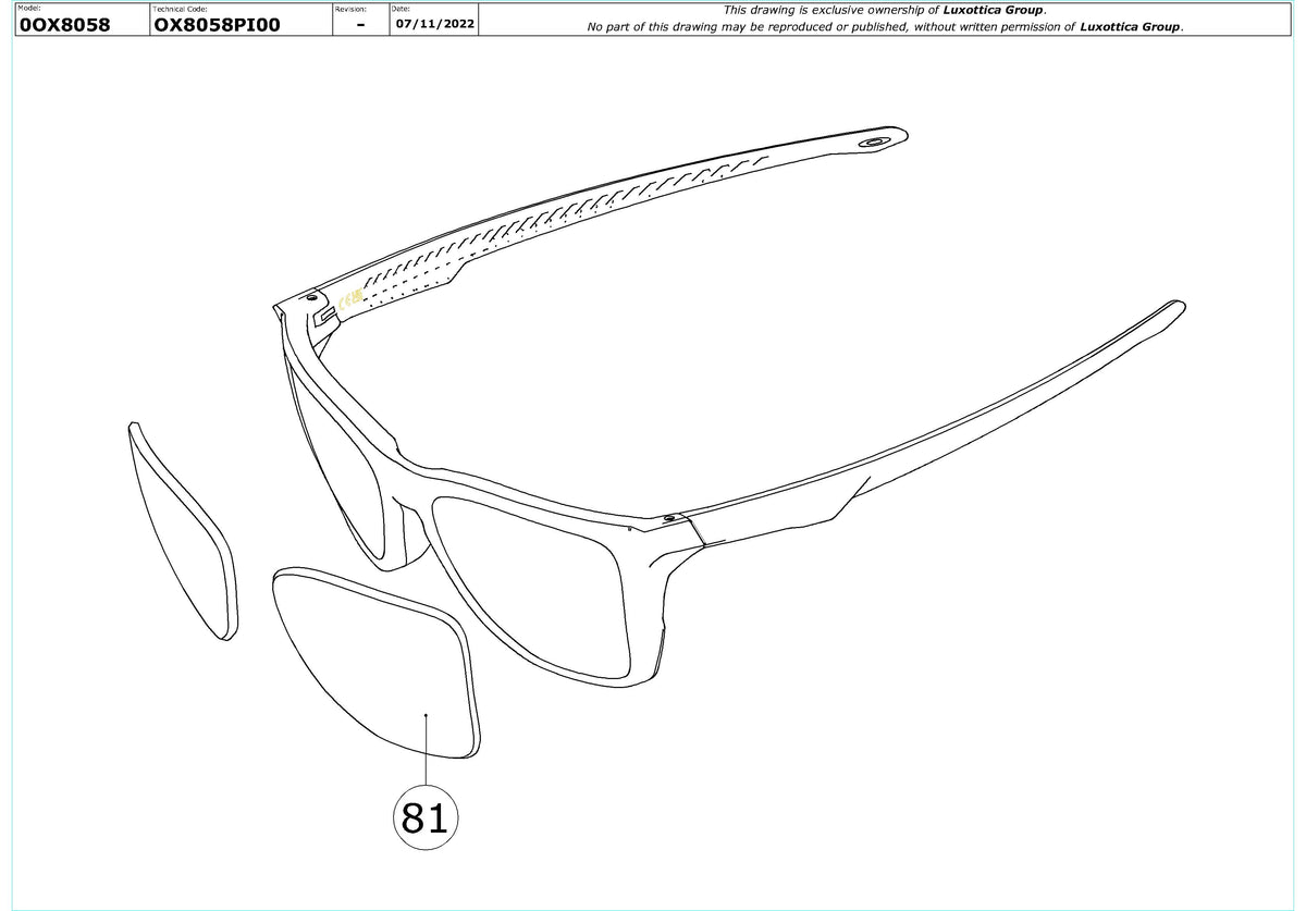 Enlarged technical drawing of the Oakley The Cut OX8058 Glasses Replacement Parts