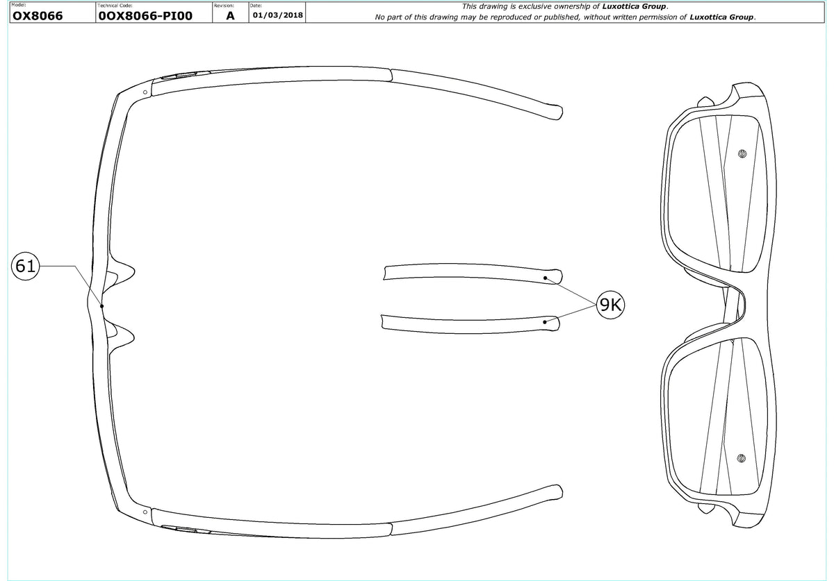 Enlarged technical drawing of the Oakley Voltage (A) OX8066 Glasses Replacement Parts
