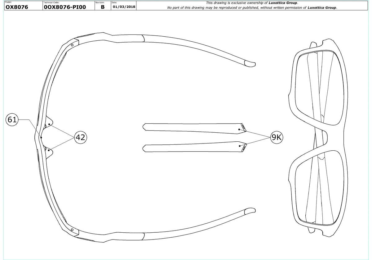 Enlarged technical drawing of the Oakley Crosslink Zero OX8076 Glasses Replacement Parts
