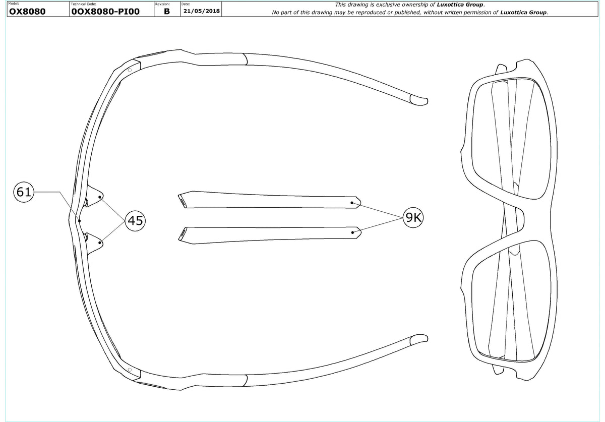 Enlarged technical drawing of the Oakley Crosslink Zero (A) OX8080 Glasses Replacement Parts