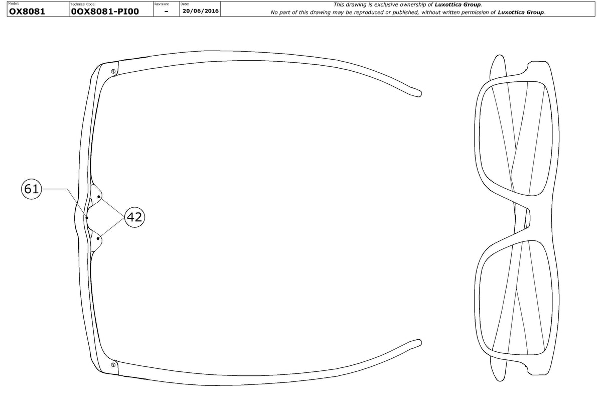 Enlarged technical drawing of the Oakley Plank 2.0 OX8081 Glasses Replacement Parts