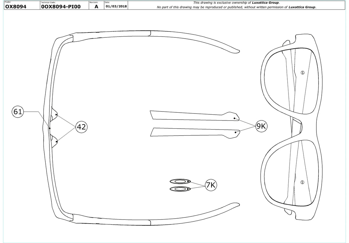 Enlarged technical drawing of the Oakley Splinter 2.0 OX8094 Glasses Replacement Parts