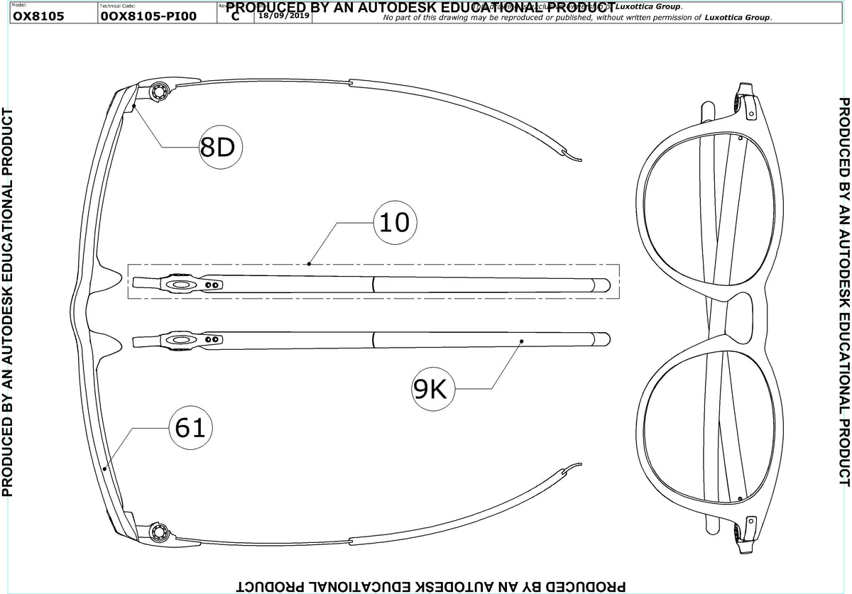Enlarged technical drawing of the Oakley Pitchman R OX8105 Glasses Replacement Parts