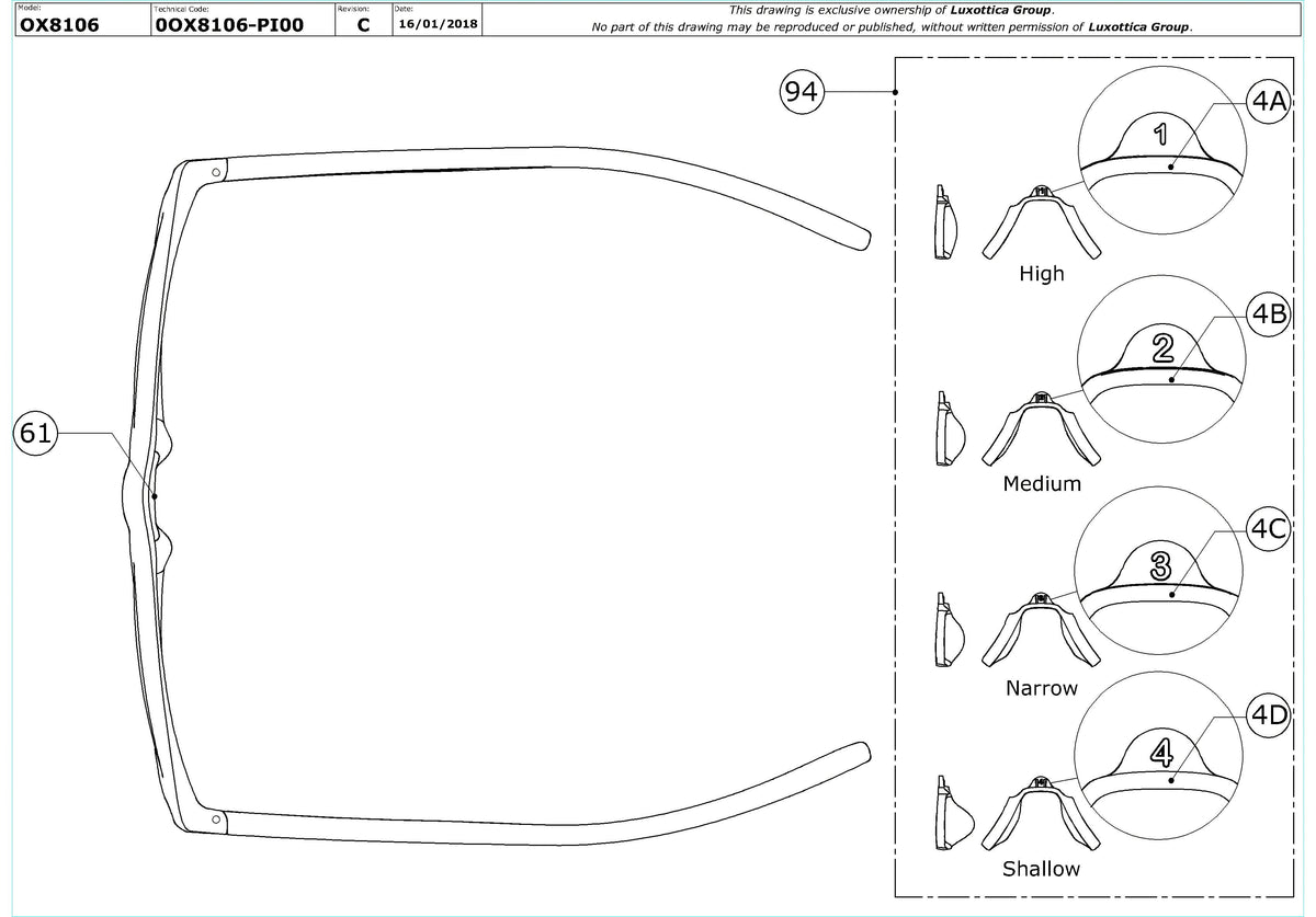 Enlarged technical drawing of the Oakley Cross Step OX8106 Glasses Replacement Parts