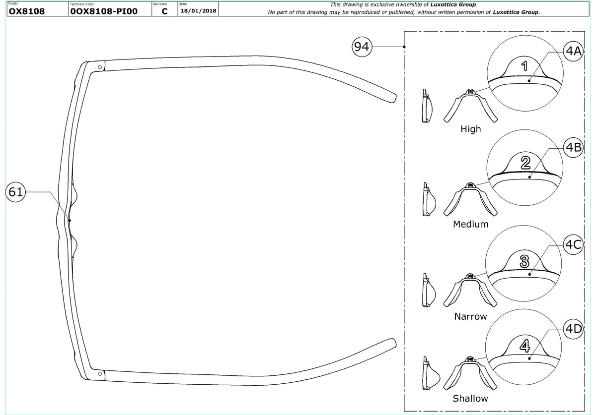Enlarged technical drawing of the Oakley Fin Box OX8108 Glasses Replacement Parts