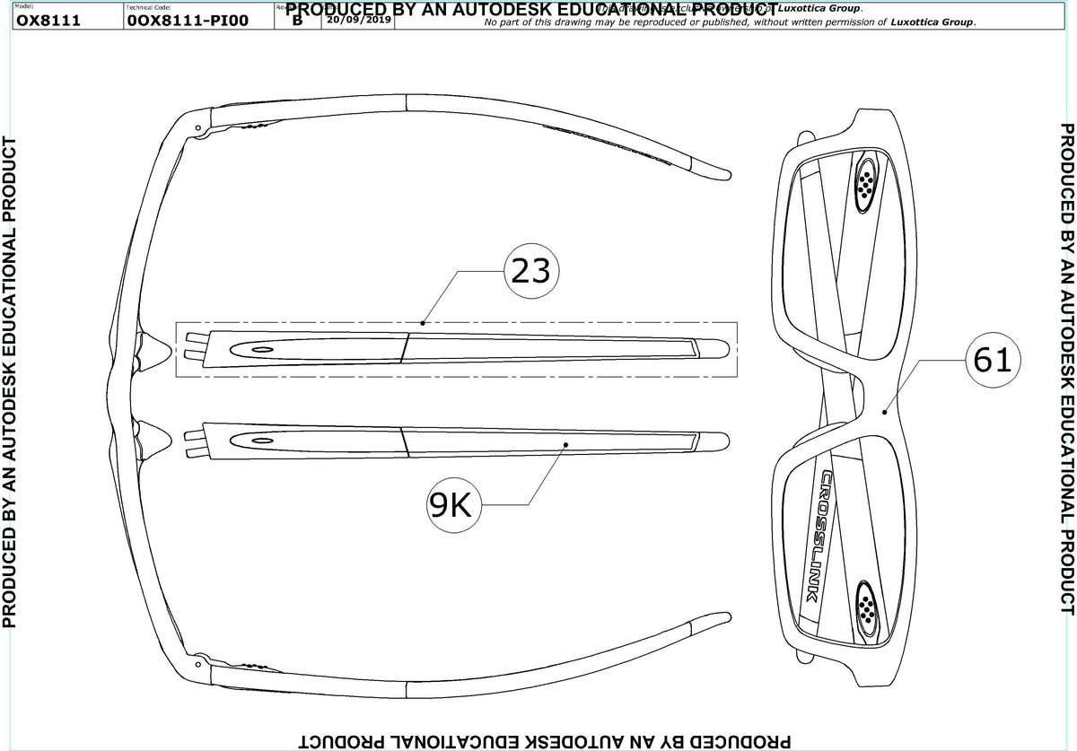 Enlarged technical drawing of the Oakley Crosslink Youth (A) OX8111 Glasses Replacement Parts