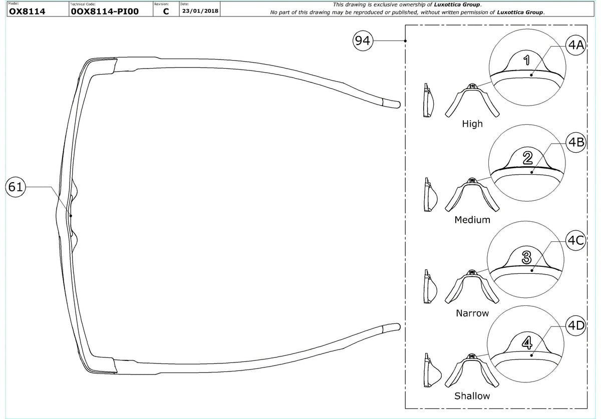 Enlarged technical drawing of the Oakley Latch Ss OX8114 Glasses Replacement Parts