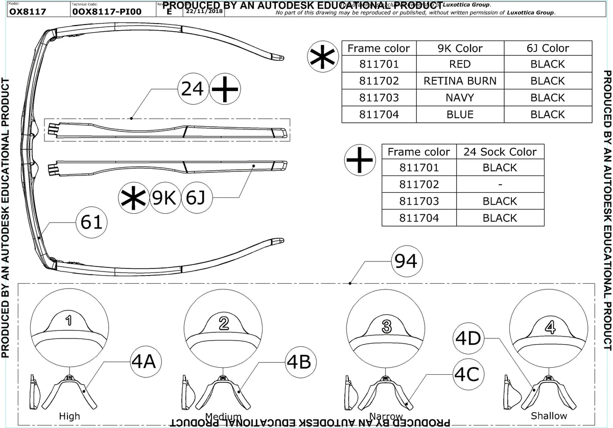 Enlarged technical drawing of the Oakley Crosslink High Power OX8117 Glasses Replacement Parts