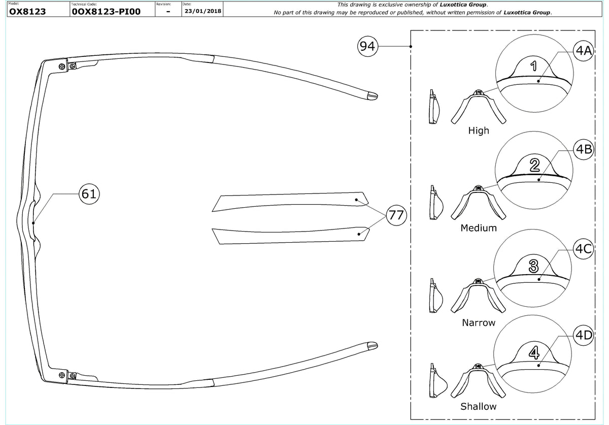 Enlarged technical drawing of the Oakley Sunder OX8123 Glasses Replacement Parts