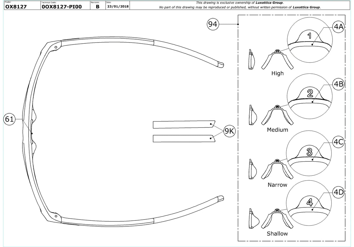 Enlarged technical drawing of the Oakley Pommel OX8127 Glasses Replacement Parts