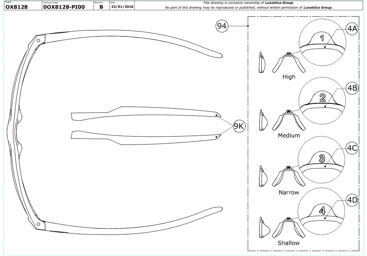 Exploded technical drawing of the Oakley Mainlink MNP OX8128 Glasses Replacement Parts, with each replacement part numbered