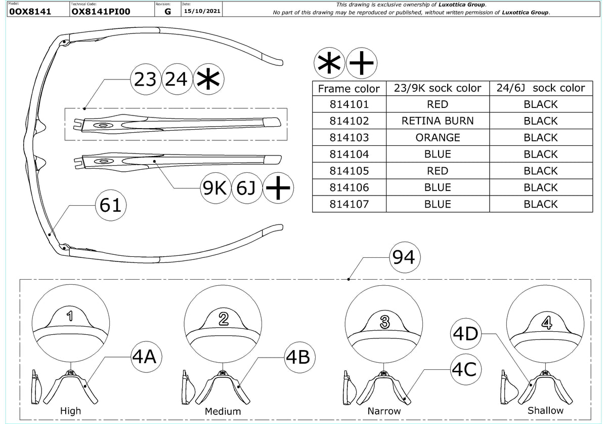 Exploded technical drawing of the Oakley Crosslink (A) MNP OX8141 Glasses Replacement Parts, with each replacement part numbered