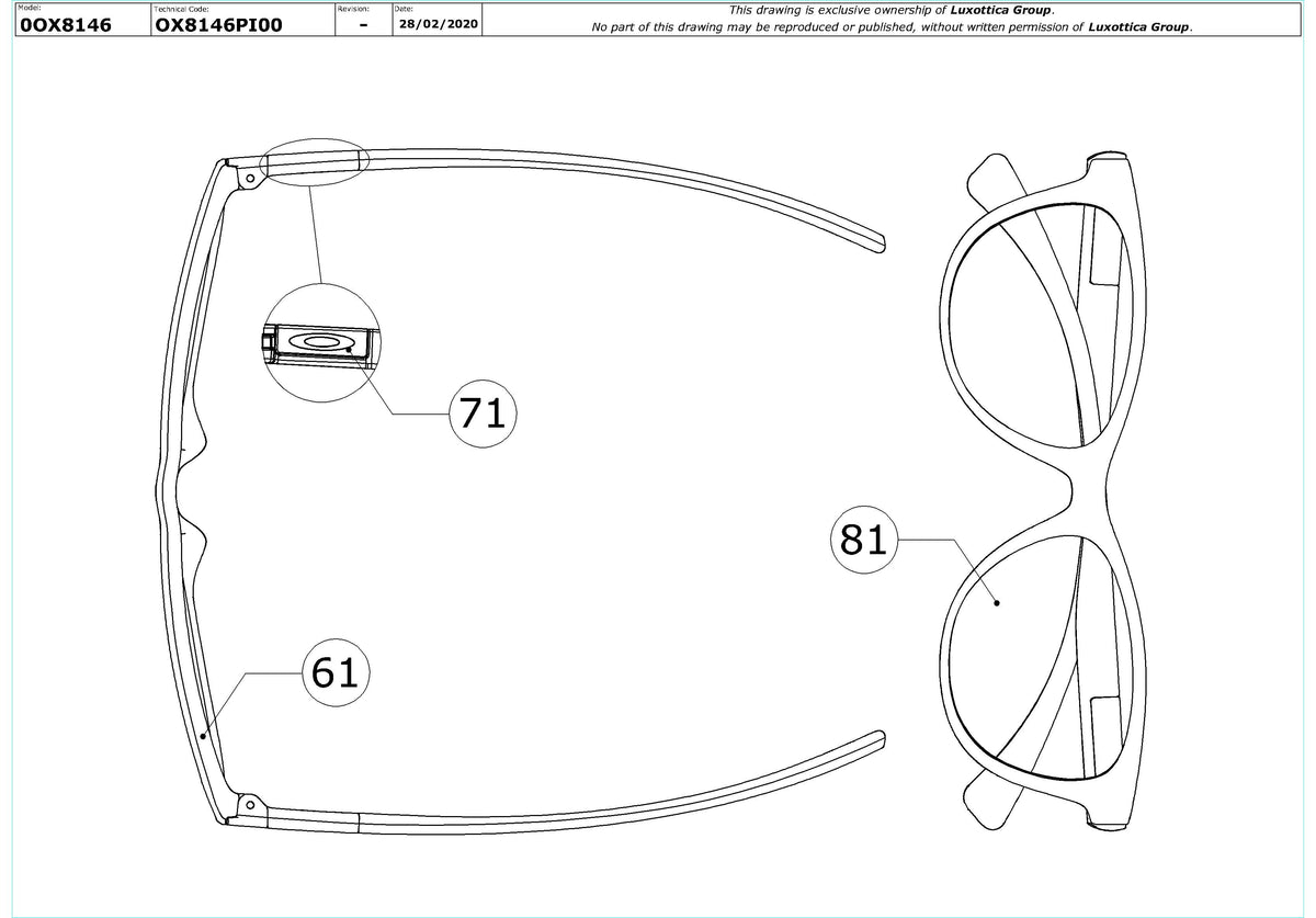 Enlarged technical drawing of the Oakley Plungeline OX8146 Glasses Replacement Parts