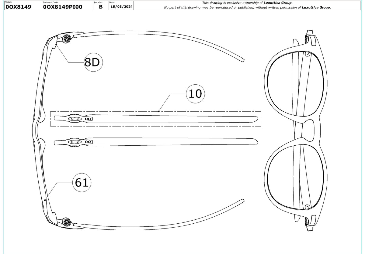 Enlarged technical drawing of the Oakley Pitchman R Carbon OX8149 Glasses Replacement Parts
